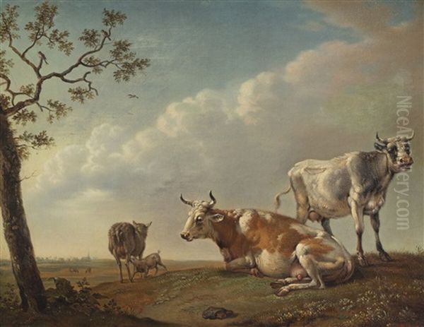 A Landscape With Cows Oil Painting by Christian David Gebauer