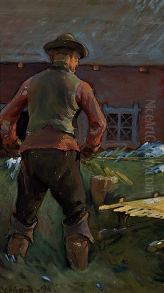 Man At Work Oil Painting by Albert Gebhard