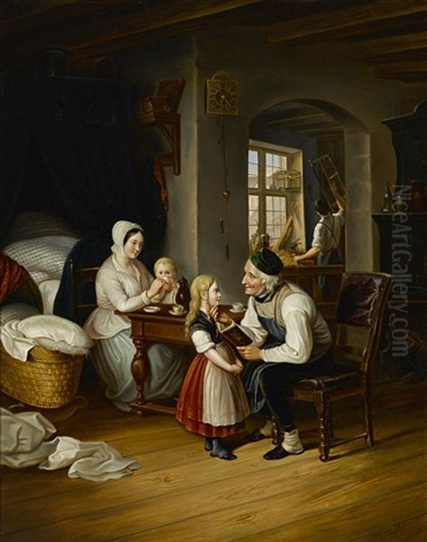 The Happy Family Oil Painting by Johann Nepomuk Gebhardt