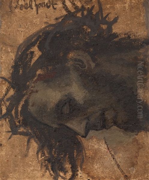 Study For The Head Of Christ In A Crucifixion Oil Painting by Eduard (Karl-Franz) von Gebhardt