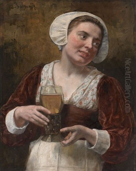 A Young Woman With A Wineglass Oil Painting by Eduard (Karl-Franz) von Gebhardt