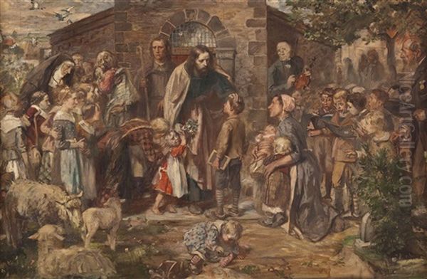 Christus Empfangt Die Kinder (studie) Oil Painting by Eduard (Karl-Franz) von Gebhardt