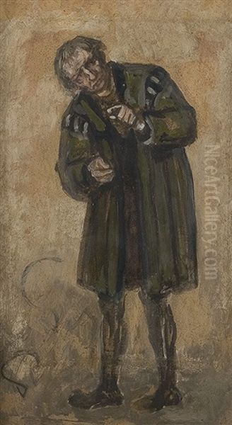 Man With Green Robe Oil Painting by Eduard (Karl-Franz) von Gebhardt