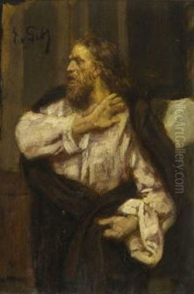 Figurenstudie - Christus (+ Other Sketches, Verso) Oil Painting by Eduard (Karl-Franz) von Gebhardt