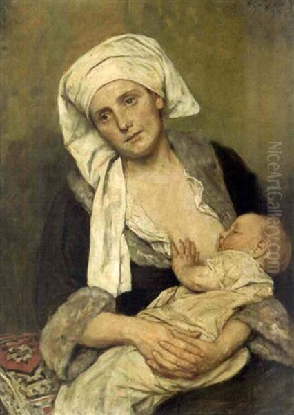 Woman Nursing A Child Oil Painting by Eduard (Karl-Franz) von Gebhardt