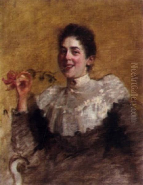 Junge Frau Mit Einer Rose Oil Painting by Eduard (Karl-Franz) von Gebhardt