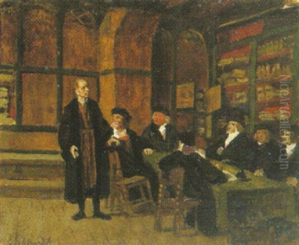 Interieur Mit Advokaten An Einem Tisch Oil Painting by Eduard (Karl-Franz) von Gebhardt