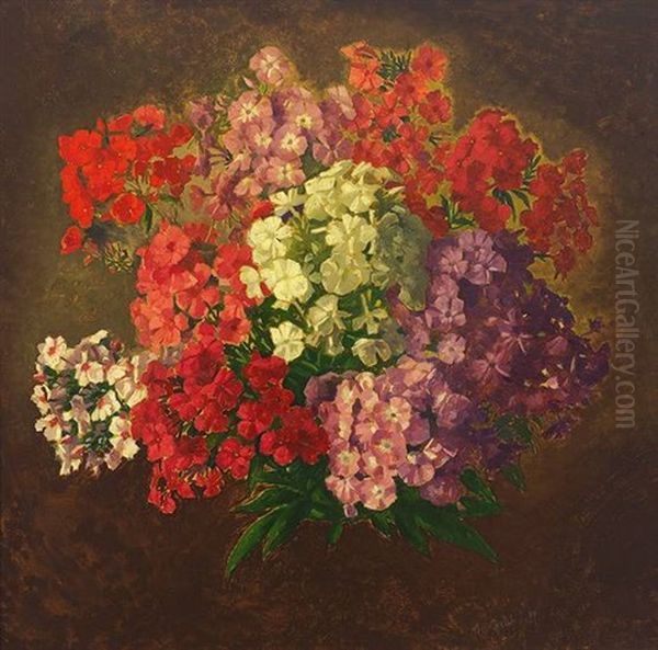 Stilleben Mit Bunten Floxbluten Oil Painting by Ignatz Heinrich Gebhardt