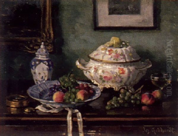 Stilleben Mit Fruchten Und Porzellanterrine Oil Painting by Ignatz Heinrich Gebhardt