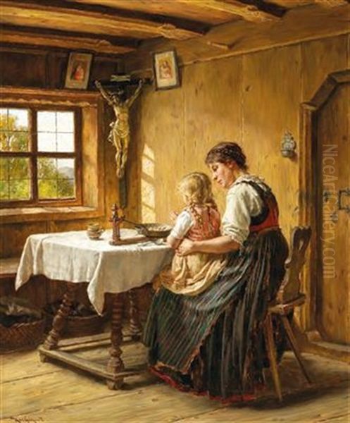 Saying Grace Oil Painting by Karl Gebhardt