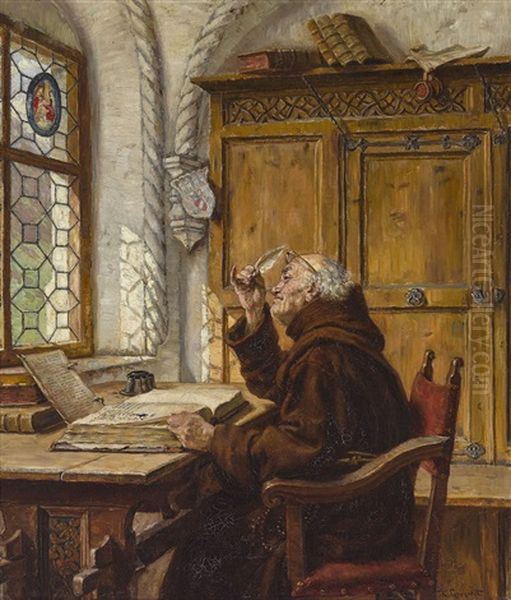 Monch In Der Bibliothek Oil Painting by Karl Gebhardt