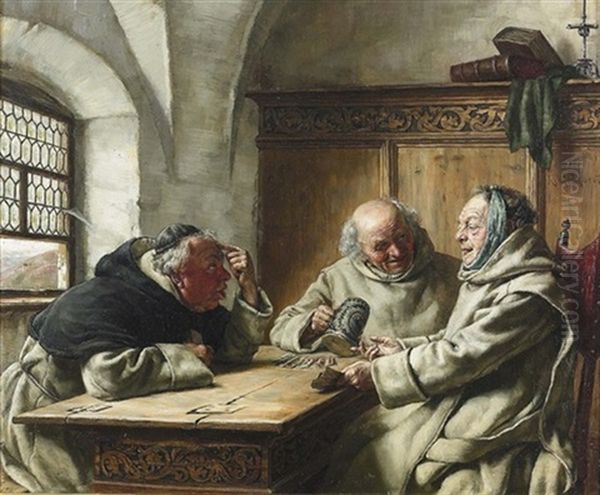 Diskutierende Monche Oil Painting by Karl Gebhardt