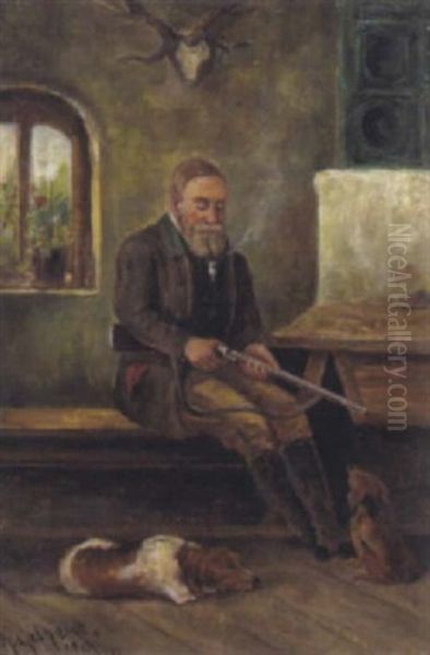 Der Jager In Der Stube Oil Painting by Karl Gebhardt