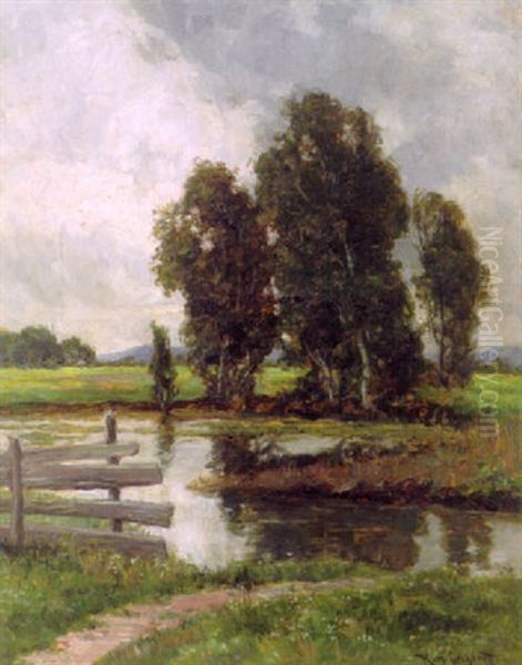 Bayerische Fluslandschaft Oil Painting by Karl Gebhardt