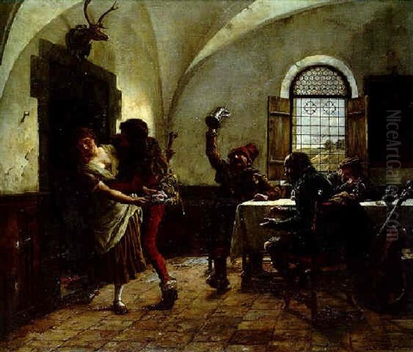 In The Tavern Oil Painting by Karl Gebhardt