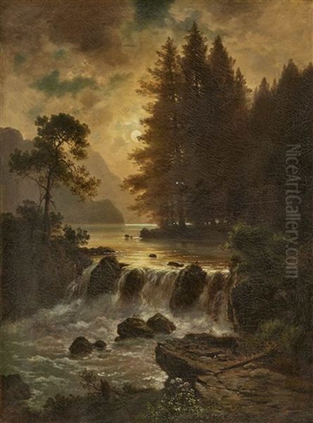 At The Outflow Of Lake Walchensee by Ludwig Gebhardt