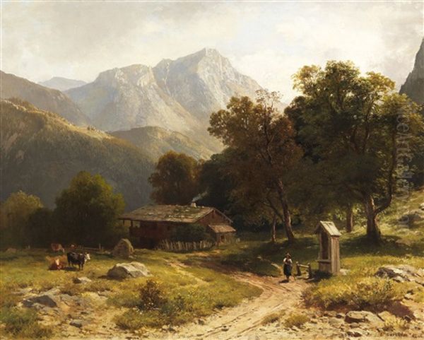 Sommerliche Alpenidylle Oil Painting by Ludwig Gebhardt