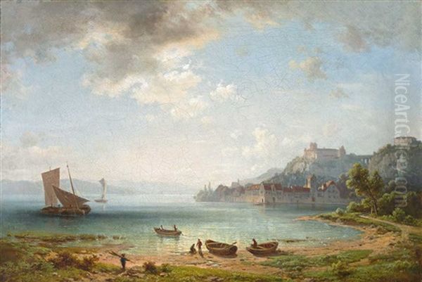 Blick Auf Die Malerische Stadt Meersburg Am Bodensee Oil Painting by Ludwig Gebhardt