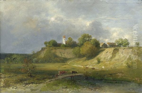 Blick Auf Die Isarauen Von Oberfohring Bei Munchen Oil Painting by Ludwig Gebhardt