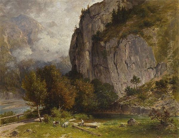 Ziegenhirte Im Gebirge Oil Painting by Ludwig Gebhardt