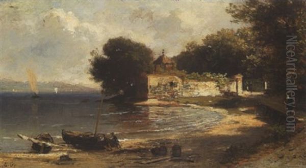 Parthie Bei Harlachung Nachst Munchen Oil Painting by Ludwig Gebhardt