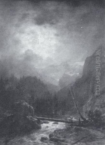 Gebirgslandschaft Im Mondlicht by Ludwig Gebhardt