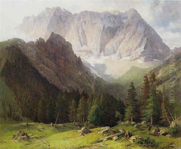 Gebirgslandschaft Mit Jagern Oil Painting by Ludwig Gebhardt