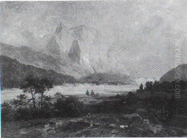 Alpental Mit Karwendelgebirge Oil Painting by Ludwig Gebhardt