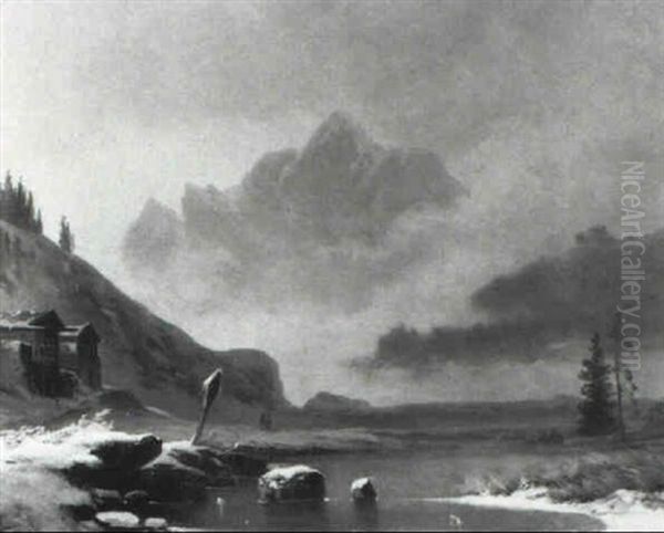 Gebirgssee Im Winter Oil Painting by Ludwig Gebhardt