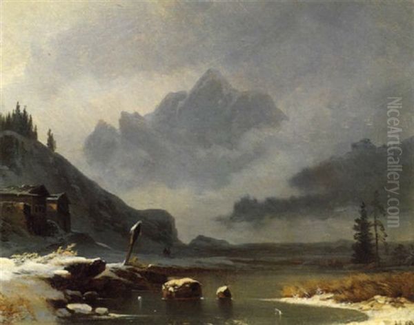 Winterabend In Den Bayrischen Alpen Oil Painting by Ludwig Gebhardt