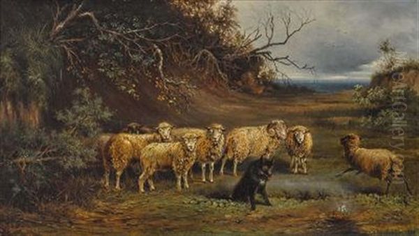 Schafe Und Hutehund Oil Painting by Otto Friedrich Gebler