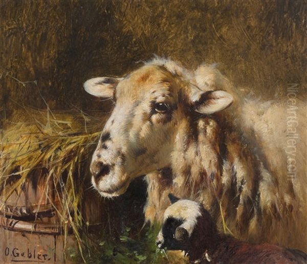 Schaf Und Lamm Im Stall Oil Painting by Otto Friedrich Gebler