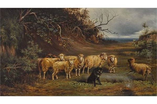 Schafe Und Hutehund Oil Painting by Otto Friedrich Gebler