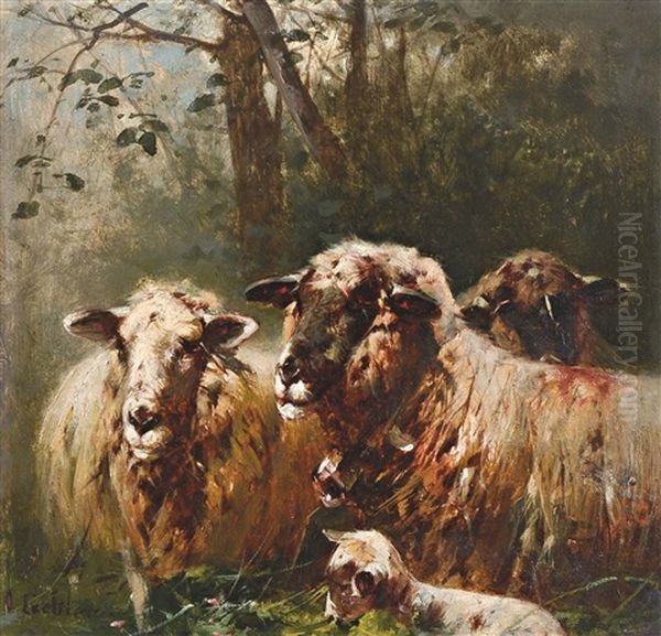 Drei Schafe Und Ein Lamm Oil Painting by Otto Friedrich Gebler