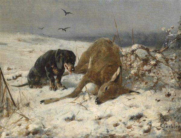 Gestelltes Rehwild Oil Painting by Otto Friedrich Gebler