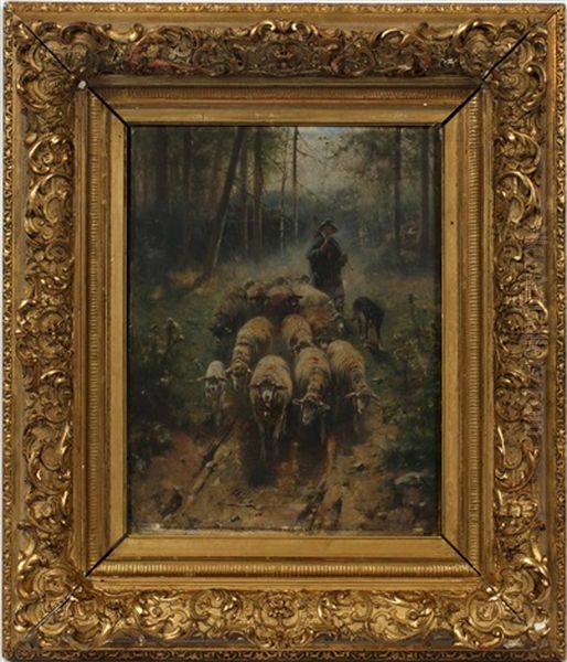 Schafer Mit Herde Oil Painting by Otto Friedrich Gebler