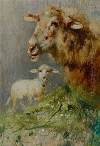 Mutterschaf Mit Lamm Oil Painting by Otto Friedrich Gebler