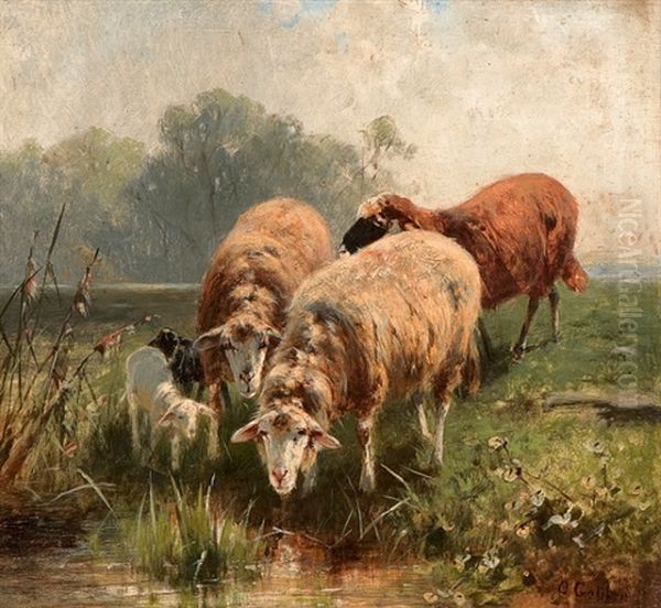 Schafe Am Teich Oil Painting by Otto Friedrich Gebler