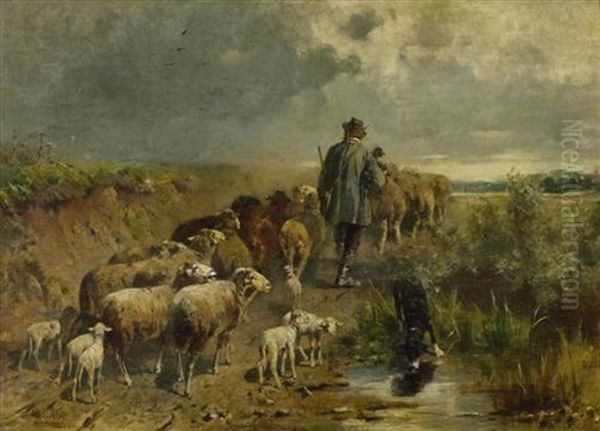 Schafer Mit Herde Oil Painting by Otto Friedrich Gebler