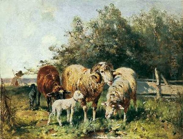 Grasende Schafe Mit Rastendem Hirten Oil Painting by Otto Friedrich Gebler