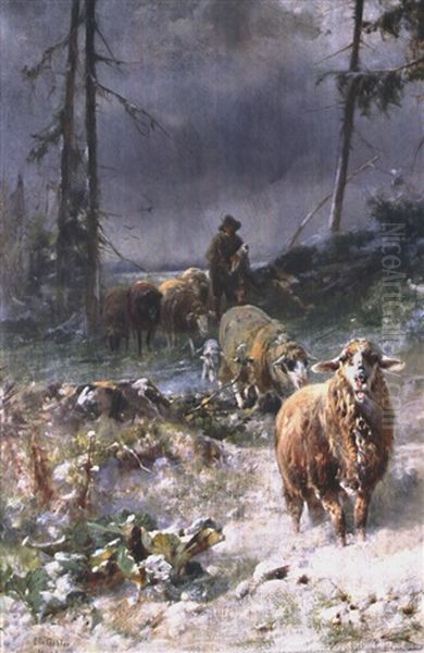 Die Heimkehr Des Schafhirten Vor Dem Gewitter Oil Painting by Otto Friedrich Gebler