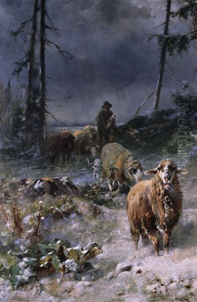 Die Heimkehr Des Schafhirten Vor Dem Gewitter Oil Painting by Otto Friedrich Gebler