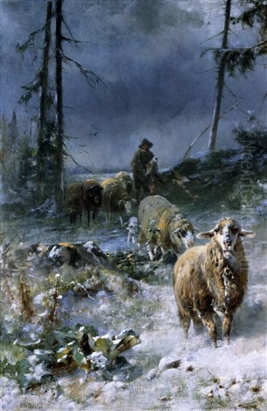 Die Heimkehr Des Schafhirten Vor Dem Gewitter Oil Painting by Otto Friedrich Gebler