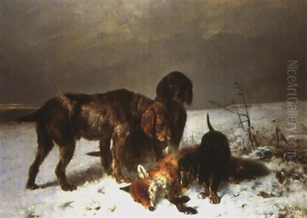 Fuchs Und Jagdhunde Oil Painting by Otto Friedrich Gebler