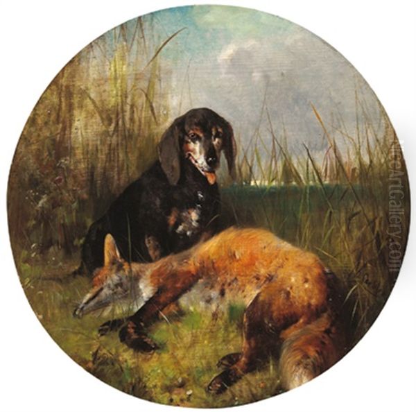 Ein Dackel Mit Jagdbeute Oil Painting by Otto Friedrich Gebler