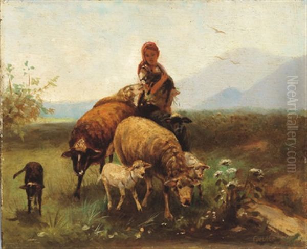 Schafhirtin Oil Painting by Otto Friedrich Gebler