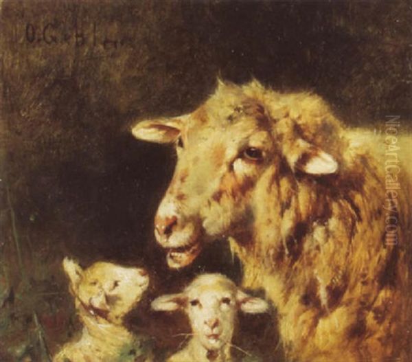 Schaf Und Zwei Lammer Oil Painting by Otto Friedrich Gebler