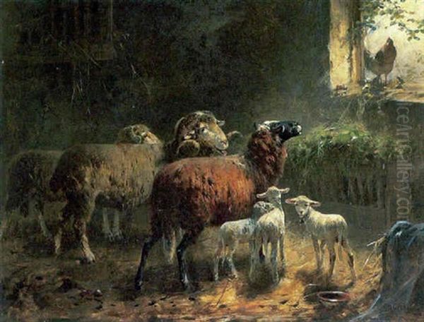 Schafe Im Stall Oil Painting by Otto Friedrich Gebler