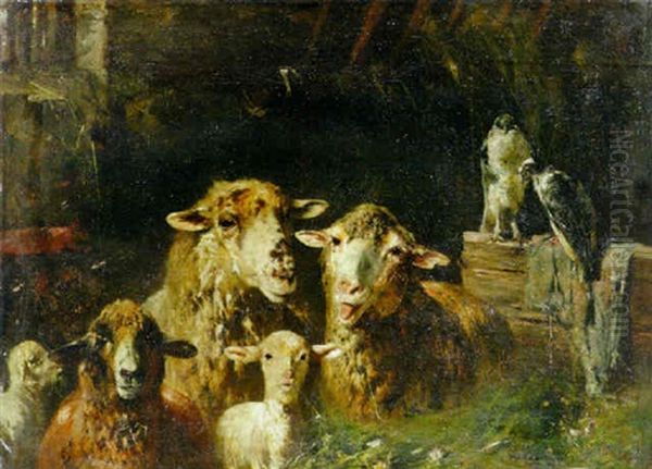 A Stable Of Sheep Oil Painting by Otto Friedrich Gebler