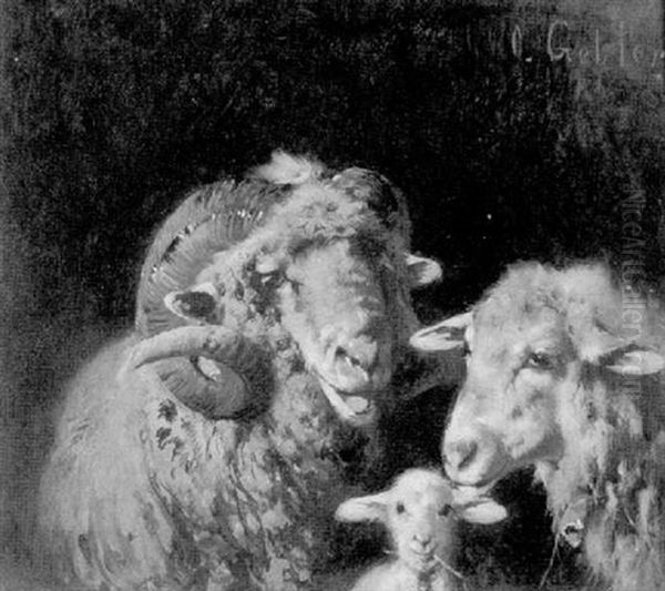 Ram, Ewe And Lamb Oil Painting by Otto Friedrich Gebler